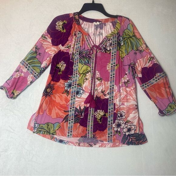 Cupio Floral Boho Peasant Style Top Size Medium - Picture 1 of 11